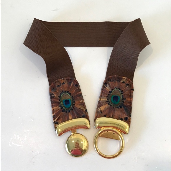 HP 🎉 Genuine Peacock Feather Stretch Elastic Belt - Picture 2 of 10